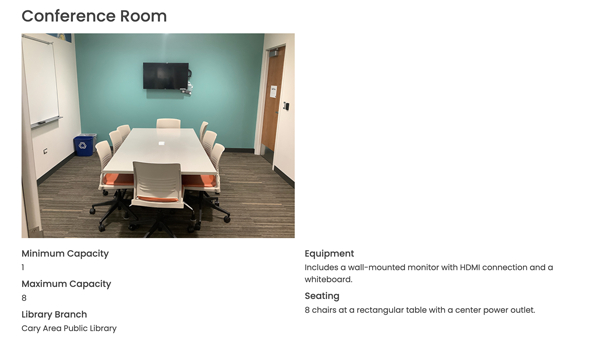 Screenshot of the the Conference Room details.