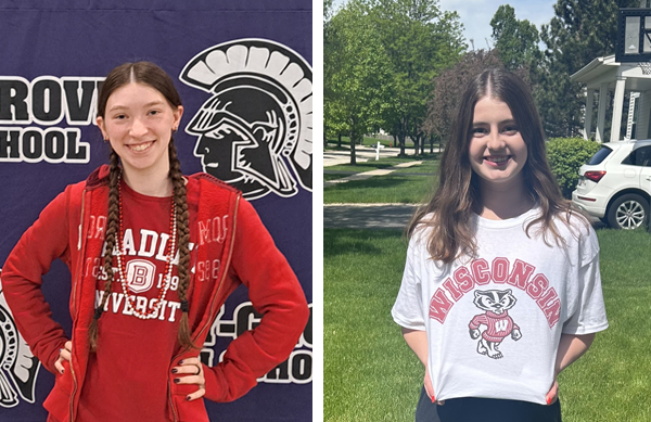 Side-by-side photos of FOCAL scholarship winners Emily Anderson, wearing a red hooded sweatshirt, and Delaney Wells wearing a white t-shirt.