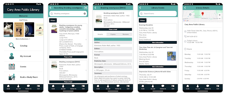 Series of screenshots from the mobile app.